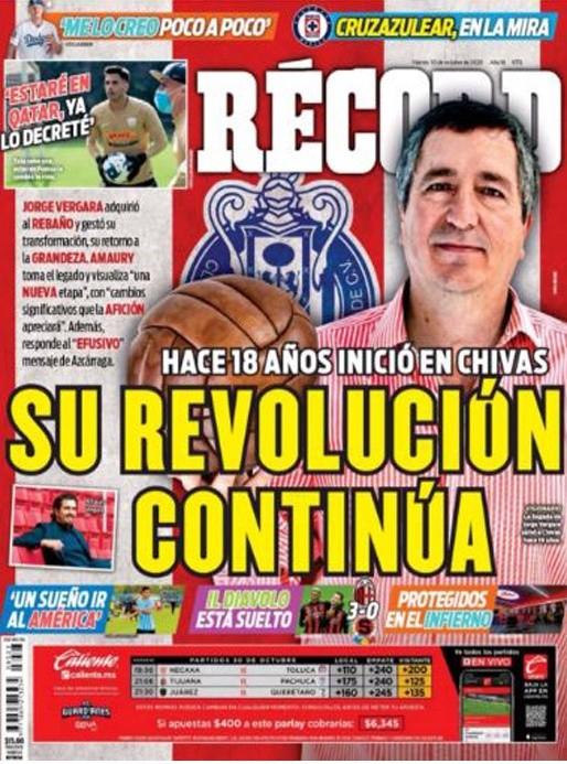 Portada del diario Récord del viernes 30 de octubre de 2020 Portada del diario Récord del viernes 30 de octubre de 2020